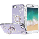 iPhone 16E / SE4 Splendid Glitter with Diamonds All Around Edges Ring Stand Case Cover - Purple