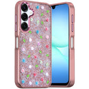 For Samsung A17 5G Stick-On Embedded Glass Diamonds of Colorful Floral Arrangement HQ Hybrid Case - Rose Gold
