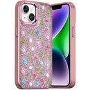 iPhone 14 PLUS Stick-On Embedded Glass Diamonds of Colorful Floral Arrangement HQ Hybrid Case - Rose Gold
