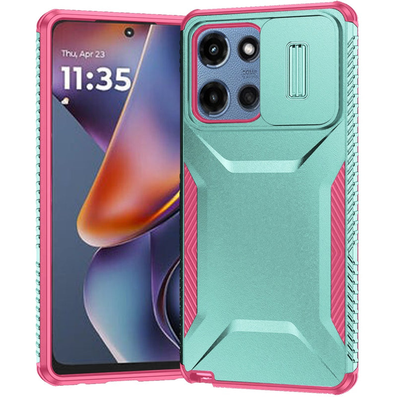 Motorola Moto G 5G 2025 Ultimate U Design Hybrid with Camera Window Covering - Teal+Pink