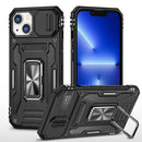 For iPhone 13/14 Utter Tough Metal Ring Movable Camera Window Hybrid Case Cover - Black
