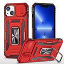 For iPhone 13 Pro Max Utter Tough Metal Ring Movable Camera Window Hybrid Case Cover - Red
