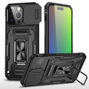 For iP15 Pro Max Utter Tough Metal Ring Movable Camera Window Hybrid Case Cover - Black