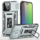 For iP15 Pro Max Utter Tough Metal Ring Movable Camera Window Hybrid Case Cover - Gray