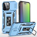 For iP15 Pro Max Utter Tough Metal Ring Movable Camera Window Hybrid Case Cover - Light Blue