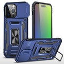 iPhone 15 Pro Max Utter Tough Metal Ring Movable Camera Window Hybrid Case Cover - Navy blue