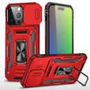 iPhone 15 Pro Max Utter Tough Metal Ring Movable Camera Window Hybrid Case Cover - Red