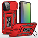 For iPhone 15 Utter Tough Metal Ring Movable Camera Window Hybrid Case Cover - Red