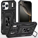 For iPhone 17 Pro Max Utter Tough Metal Ring Movable Camera Window Hybrid Case Cover - Black
