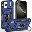 iPhone 17 Pro Max Utter Tough Metal Ring Movable Camera Window Hybrid Case Cover - Navy blue