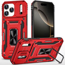 iPhone 17 Pro Max Utter Tough Metal Ring Movable Camera Window Hybrid Case Cover - Red