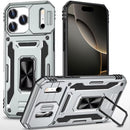 iPhone 17 Pro Max Utter Tough Metal Ring Movable Camera Window Hybrid Case Cover - Silver