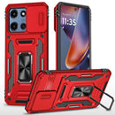 For Moto G 5G 2025/2026 - G Play 2026 - Utter Tough Metal Ring Movable Camera Window Hybrid Case Cover - Red