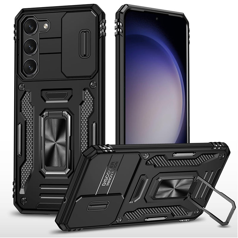 Samsung s23 FE 5G Utter Tough Metal Ring Movable Camera Window Hybrid Case Cover - Black