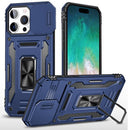 For iPhone 16 Pro Max 6.9 inch Utter Tough Metal Ring Movable Camera Window Hybrid Case Cover - Navy blue