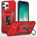 For iPhone 16 Pro Max 6.9 inch Utter Tough Metal Ring Movable Camera Window Hybrid Case Cover - Red