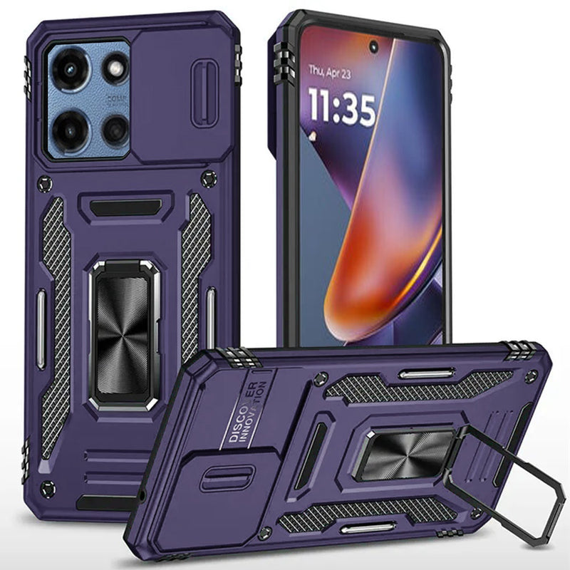 Motorola Moto G Power 5G 2025 Utter Tough Metal Ring Movable Camera Window Hybrid Case Cover - Dark Purple