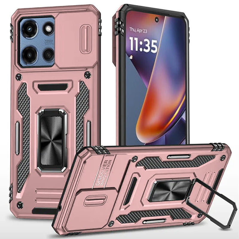 Motorola Moto G Power 5G 2025 Utter Tough Metal Ring Movable Camera Window Hybrid Case Cover - Rose Gold