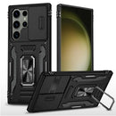 For Samsung S23 Ultra Utter Tough Metal Ring Movable Camera Window Hybrid Case Cover - Black