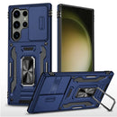 For Samsung S23 Ultra Utter Tough Metal Ring Movable Camera Window Hybrid Case Cover - Navy blue