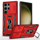For Samsung S23 Ultra Utter Tough Metal Ring Movable Camera Window Hybrid Case Cover - Red