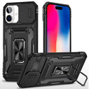 For iPhone 16 6.1 inch Utter Tough Metal Ring Movable Camera Window Hybrid Case Cover - Black