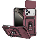 For iPhone 17 Pro Max Well Protective Magentic Ring Stand Camera Protective Cover Case - Burgundy