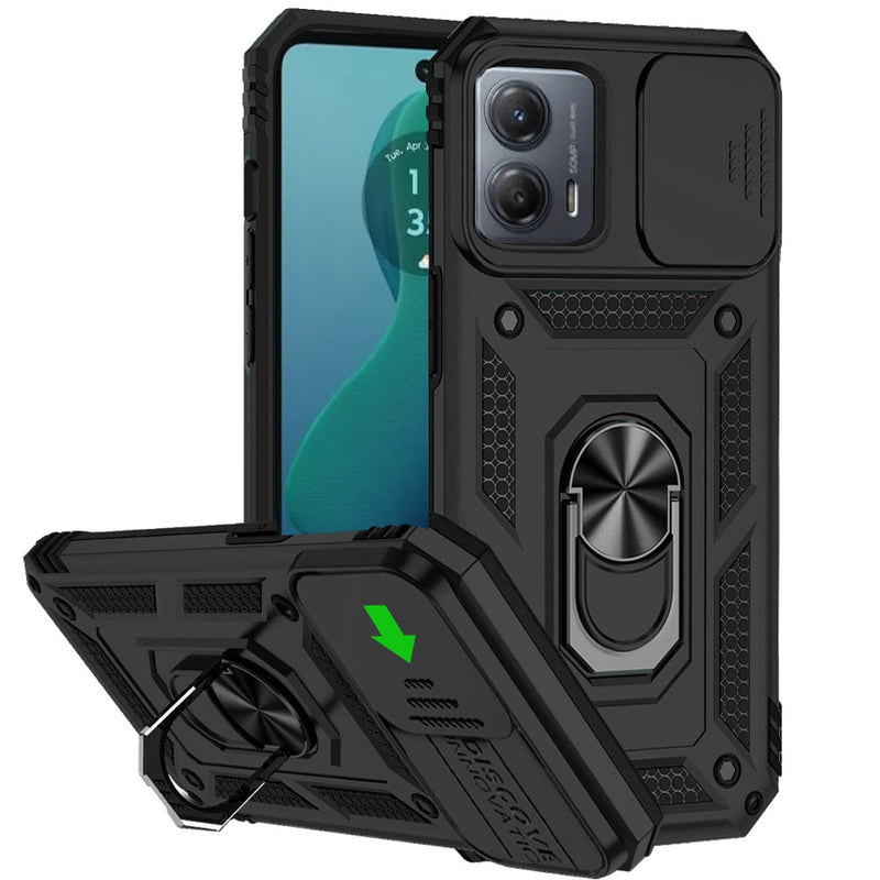 Motorola Moto G 5G 2024 Well Protective Magentic Ring Stand Camera Protective Cover Case - Black