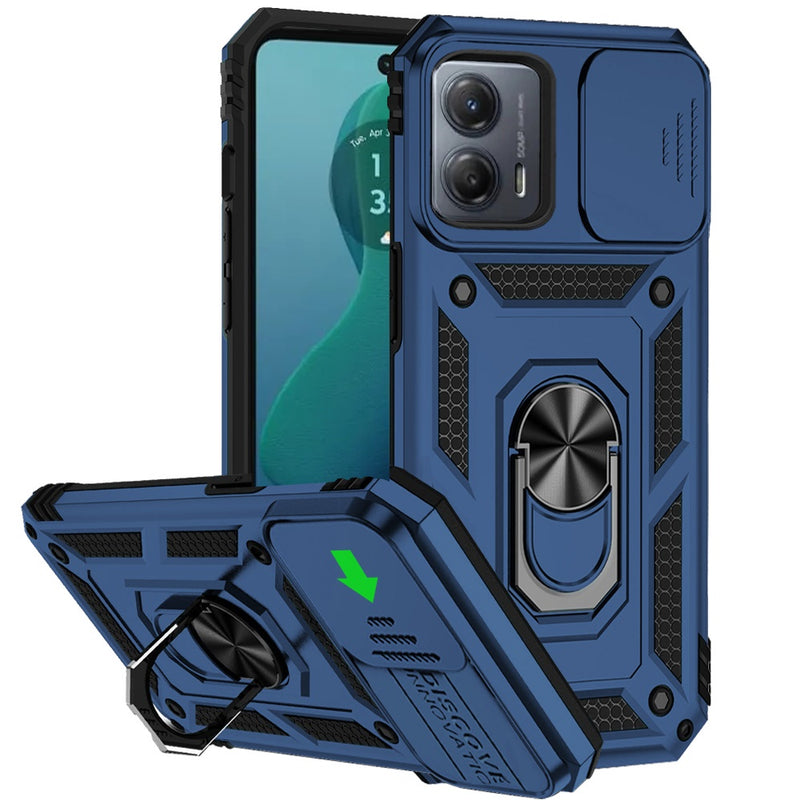 Motorola Moto G 5G 2024 Well Protective Magentic Ring Stand Camera Protective Cover Case - Blue