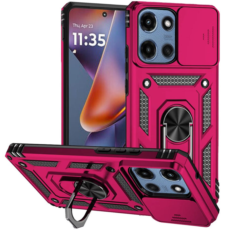 Motorola Moto G 5G 2025 Well Protective Magentic Ring Stand Camera Protective Cover Case - Hot Pink