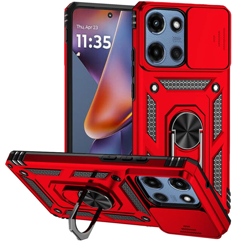 Motorola Moto G 5G 2025 Well Protective Magentic Ring Stand Camera Protective Cover Case - Red