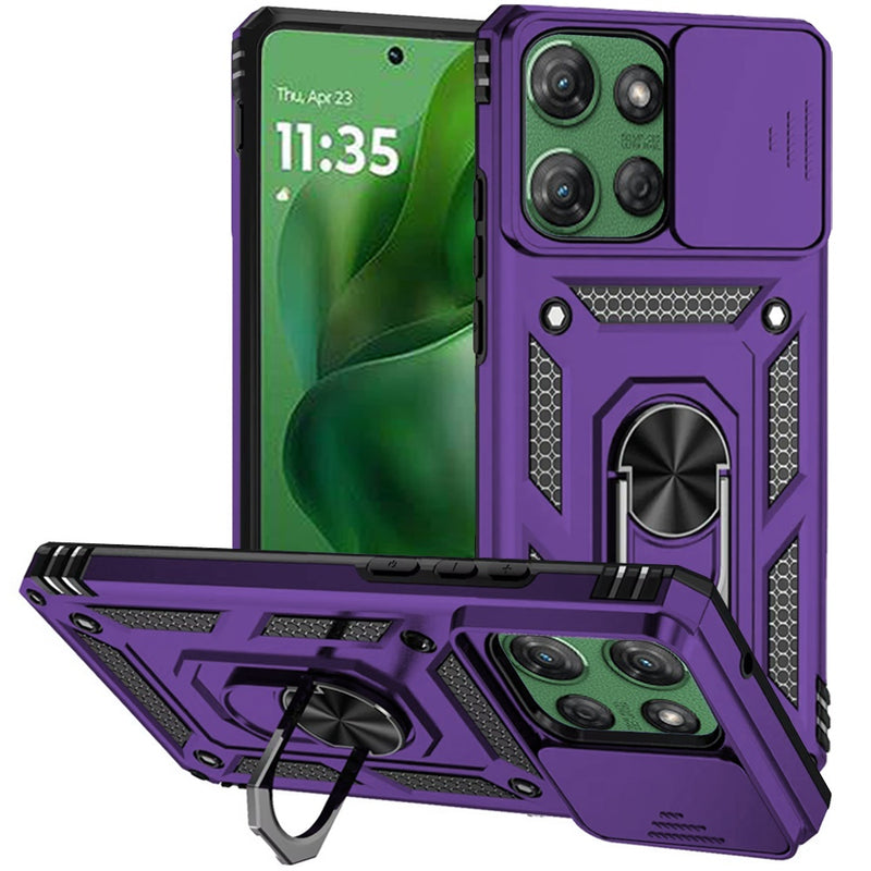 Motorola Moto G Power 5G 2025 Well Protective Magentic Ring Stand Camera Protective Cover Case - Dark Purple