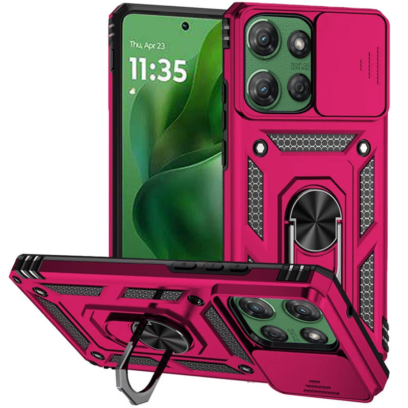 Motorola Moto G Power 5G 2025 Well Protective Magentic Ring Stand Camera Protective Cover Case - Hot Pink