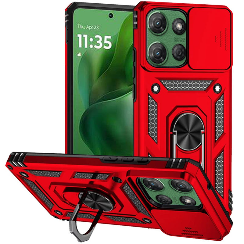 Motorola Moto G Power 5G 2025 Well Protective Magentic Ring Stand Camera Protective Cover Case - Red