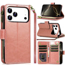 iPhone 17 Pro Max Luxury Wallet Card ID Zipper Money Holder Case Cover - Rose Gold