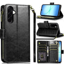 For Samsung A17 5G Luxury Wallet Card ID Zipper Money Holder Case Cover - Black