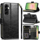 For Samsung Galaxy A57 Luxury Wallet Card ID Zipper Money Holder Case Cover - Black