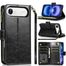iPhone 17 Air Luxury Wallet Card ID Zipper Money Holder Case Cover - Black