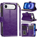 iPhone 17 Air Luxury Wallet Card ID Zipper Money Holder Case Cover - Dark Purple