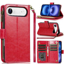 iPhone 17 Air Luxury Wallet Card ID Zipper Money Holder Case Cover - Red