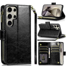 Samsung s25 Ultra Luxury Wallet Card ID Zipper Money Holder Case Cover - Black