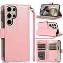 Samsung s25 Ultra Luxury Wallet Card ID Zipper Money Holder Case Cover - Rose Gold