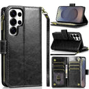 Samsung s26 Ultra Luxury Wallet Card ID Zipper Money Holder Case Cover - Black