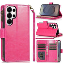 Samsung s26 Ultra Luxury Wallet Card ID Zipper Money Holder Case Cover - Hot Pink