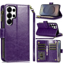 Samsung s26 Ultra Luxury Wallet Card ID Zipper Money Holder Case Cover - Dark Purple