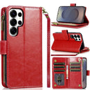 Samsung s26 Ultra Luxury Wallet Card ID Zipper Money Holder Case Cover - Red