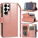 For Samsung s26 Ultra Luxury Wallet Card ID Zipper Money Holder Case Cover - Rose Gold