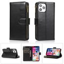 For iPhone 13 Pro Max Luxury Wallet Card ID Zipper Money Holder Case Cover - Black