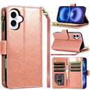 iPhone 17 Luxury Wallet Card ID Zipper Money Holder Case Cover - Rose Gold