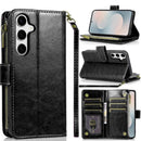 Samsung s26 Luxury Wallet Card ID Zipper Money Holder Case Cover - Black